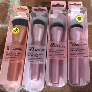 Real Techniques Powder Brush Face & Cheek Brush Makeup Tool 4 Pack New